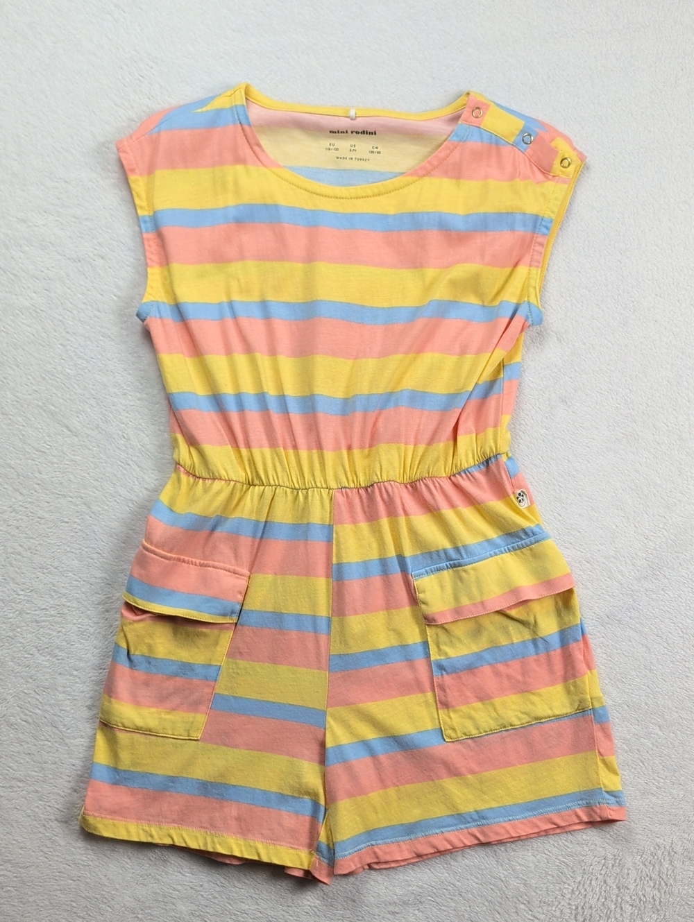 Mini Rodini Pastel Pink Stripe Organic Cotton Playsuit 5-7 Years